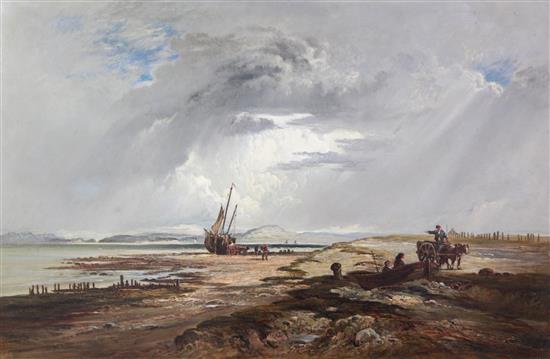 19th century English School Fisherfolk on the shore at low tide 24 x 36in.